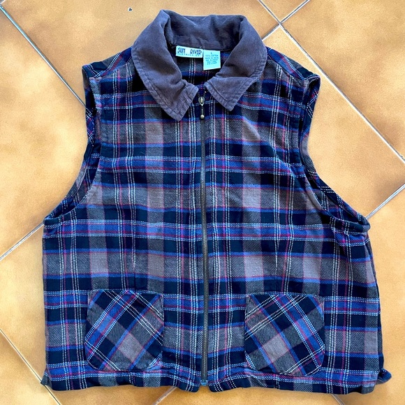 vintage plaid vest with corduroy collar - Picture 1 of 4